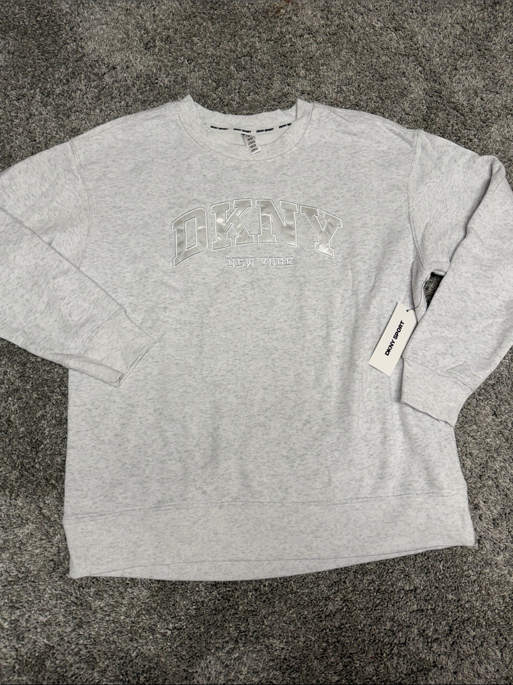 DKNY Light Gray Embroidered Logo Crewneck Sweatshirt